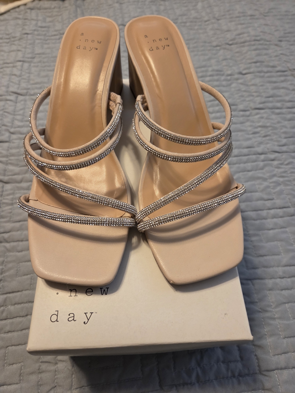 a new day Blush Strappy Block Heel Sandals with Rhinestone Trim